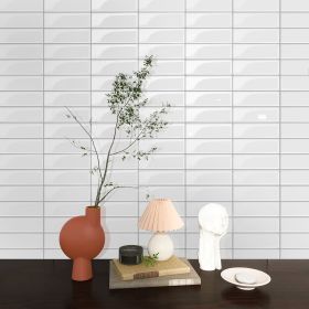 10pcs 10"x10" Pure White 3D Self-adhesive Splash Wall Tiles, Glossy Self-adhesive PVC Wall Stickers, Waterproof Floor Tiles for Kitchen and Bathr