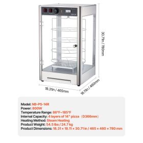 Commercial Food Warmer Display, 4-Tier Pizza Warmer With Rotary Steam Heating For 14 In Pizza, 86 F-185 F Temperature Control And Temp Display, 2 (Option: Black)