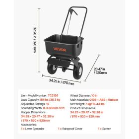 Push Lawn Spreader, 12ft Spreading Width, Broadcast Spreader With 80lbs Load Capacity & 10 In All-Terrain Tires, Walk-Behind Garden & Lawn Broadc (Option: Black)